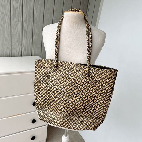 Vintage Woven Natural Fiber Tote Bag Philippines Lined Boho Beach Market - Picture 6 of 8